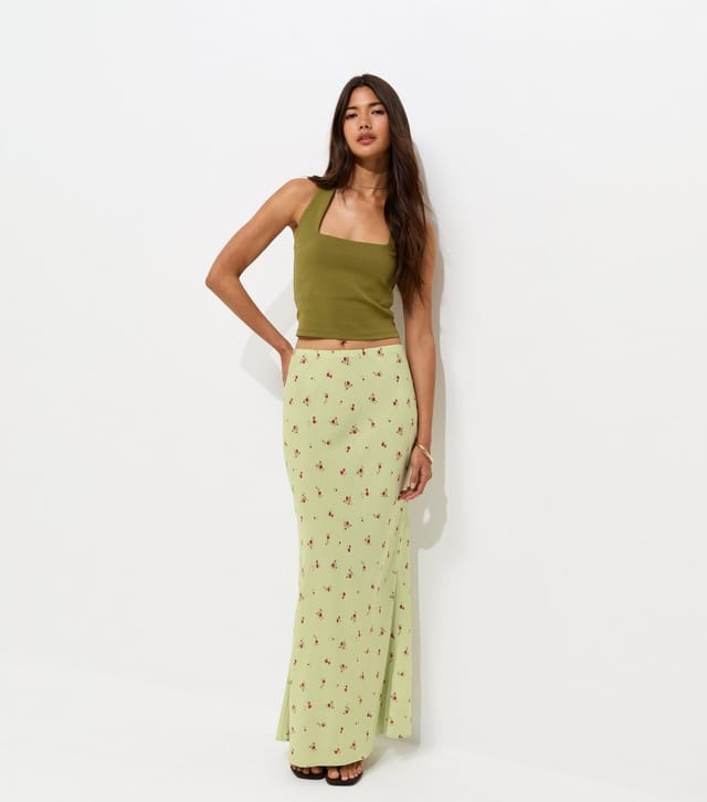 New Look Women's Green Floral Ditsy Print Bias Cut Midi Skirt New Look - 3