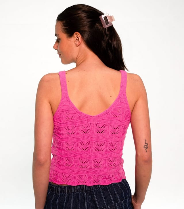 Sunshine Soul Women's Pink Cotton Pointelle Cami Top Sunshine Soul New Look - 3