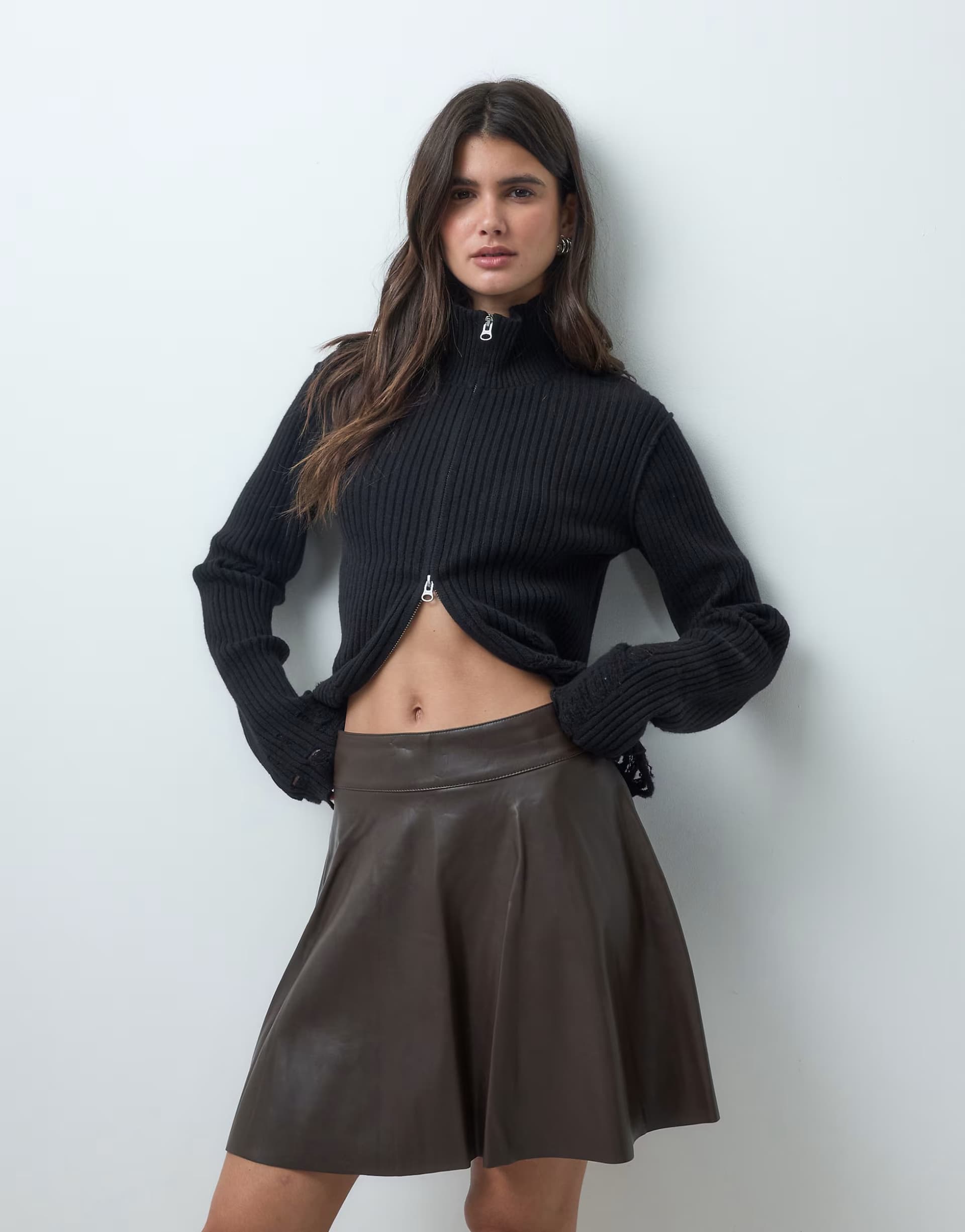 ASOS Noisy May high waisted pleated faux leather mini skirt in brown