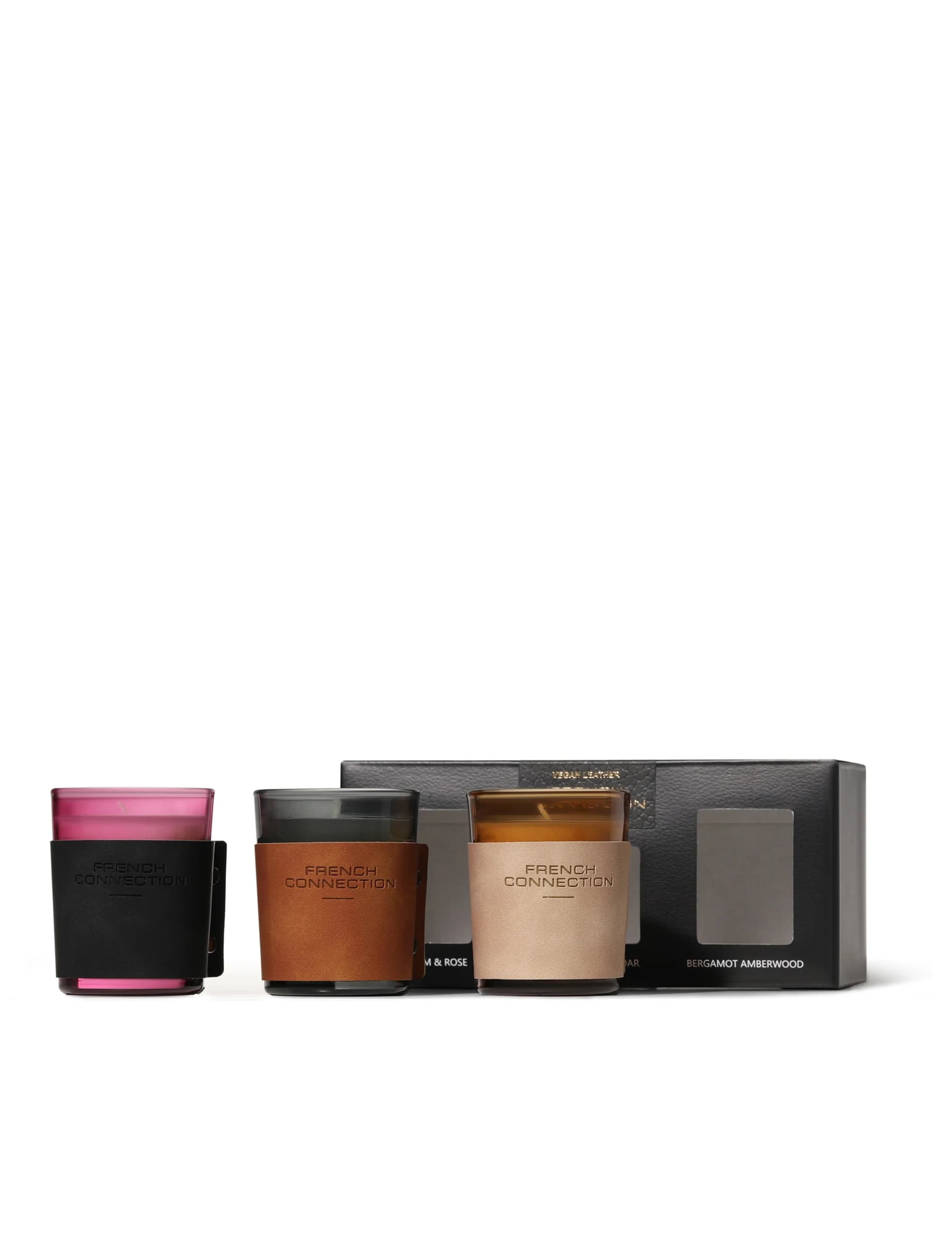 French Connection Leather Range Candle Set Leather Scents