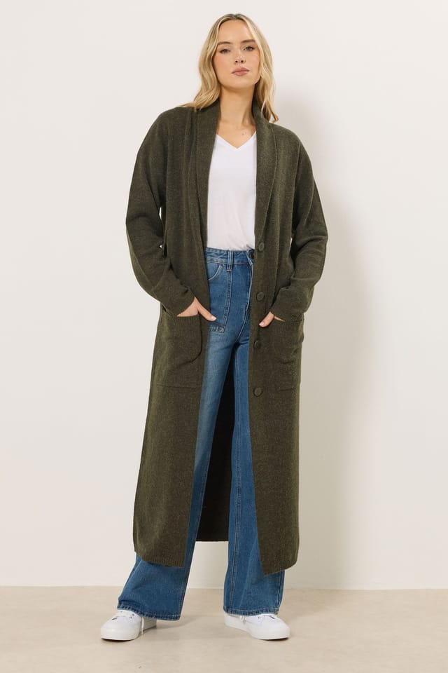 Long Tall Sally Long Tall Sally Women's Tall Knitted Maxi Cardigan in Dark Green - 3