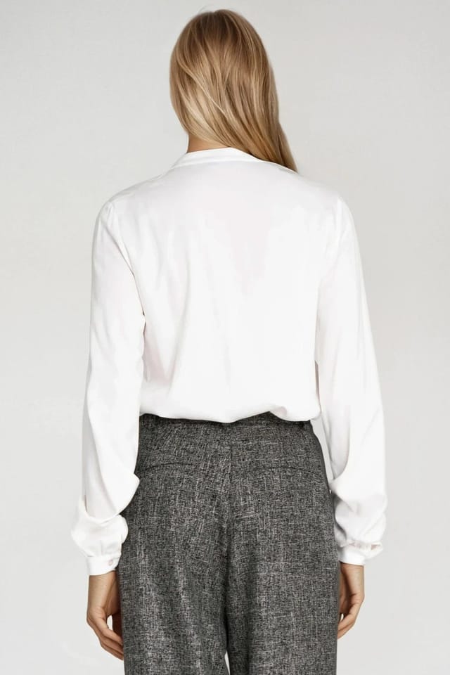 Love Lace Love Lace Women's Viscose Tie Neck Long Sleeve Button Blouse in White - 3