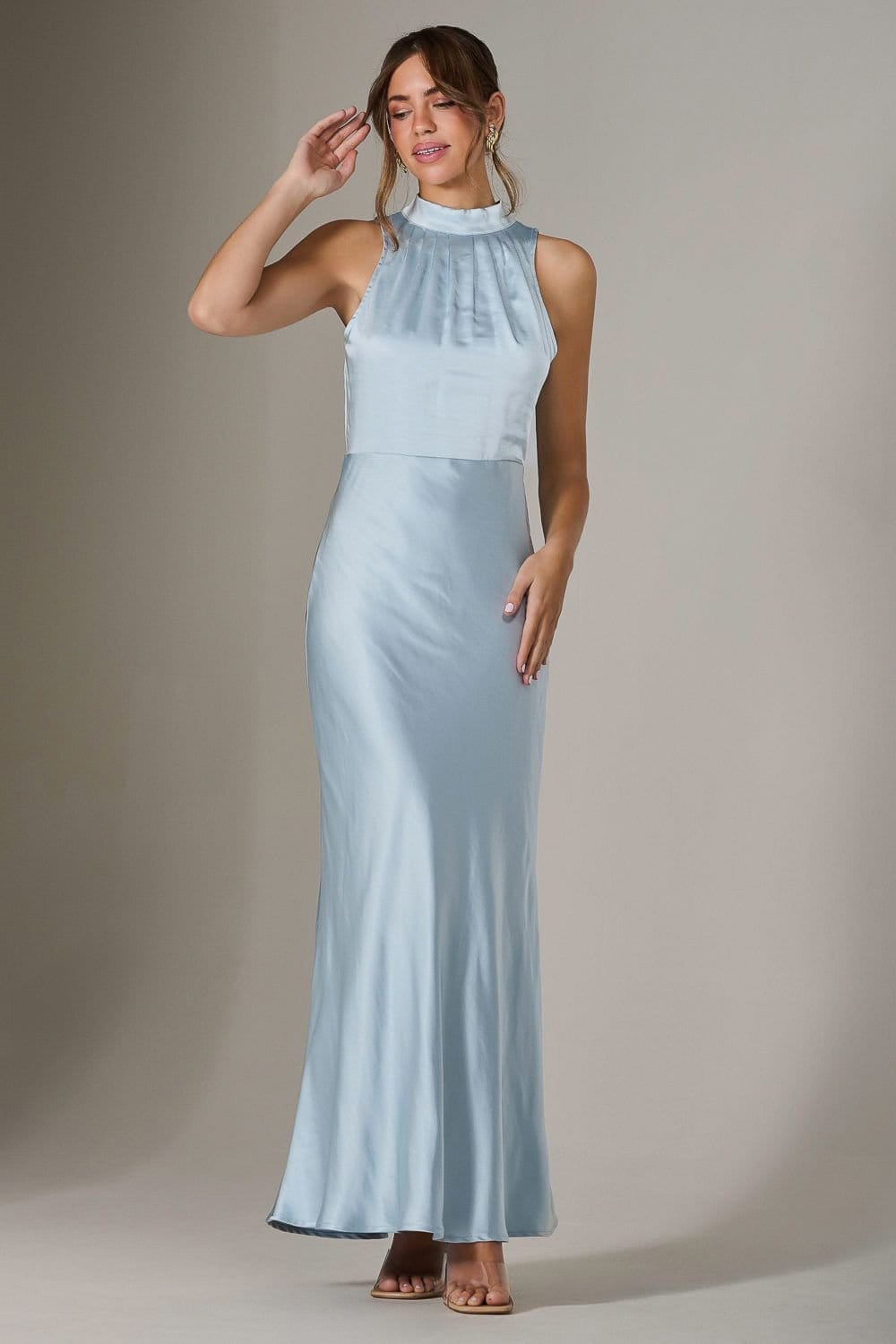 Jolie Moi Jolie Moi Women's Halter Neck Maxi Dress in Blue - 4