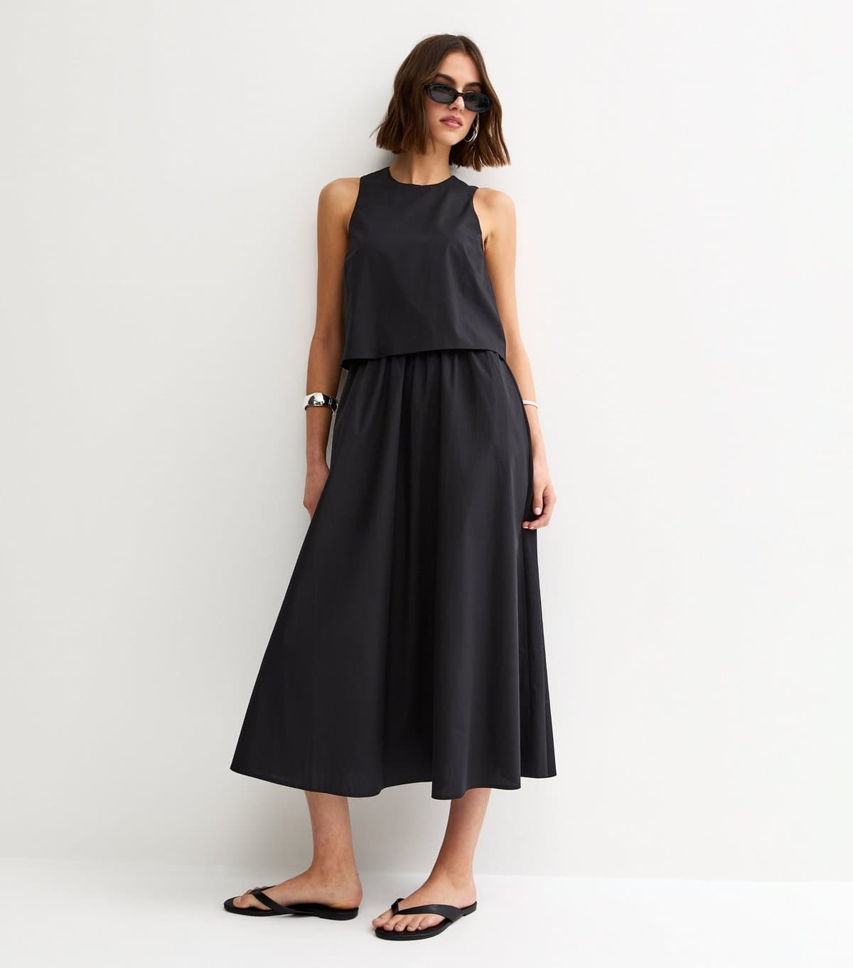 New Look Women's Black Layered Sleeveless Midi Dress New Look