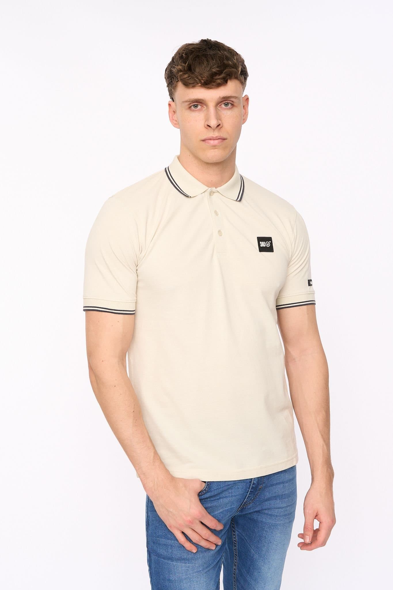 Duck&Cover Duck&Cover Men's Wrentham Cotton Pique Polo with Subtle Tipping in Light Stone