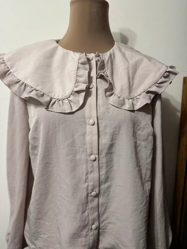 ASOS Design soft touch peter pan collar shirt top button up light lavender purple pastel size S
