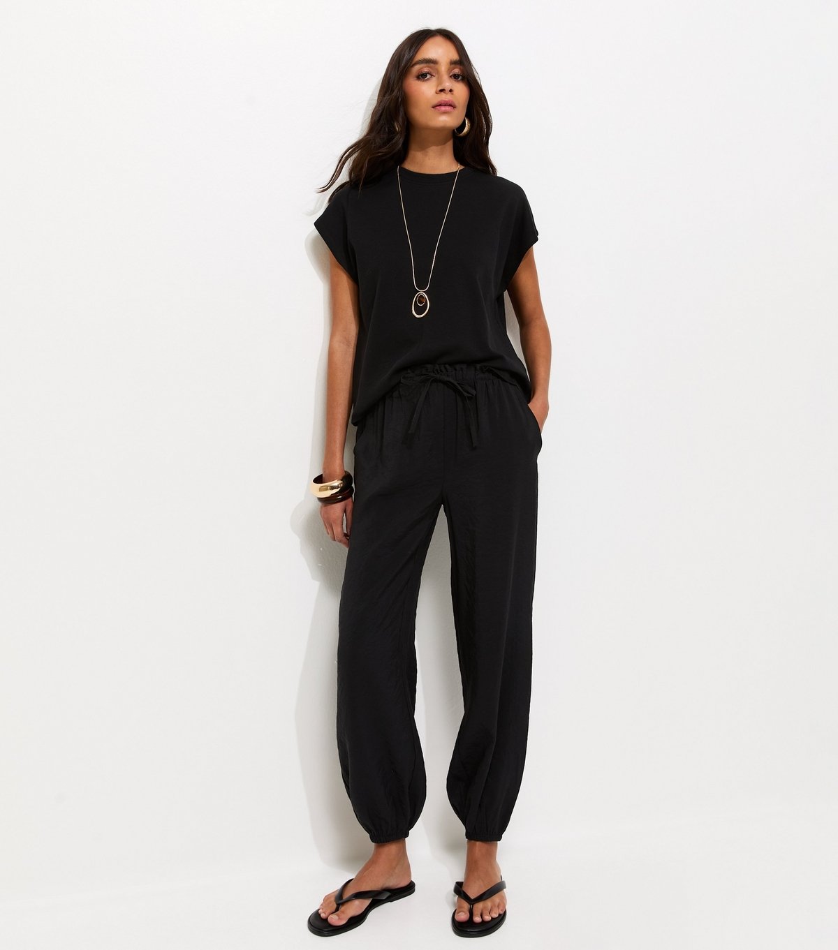 New Look Women's Black Tapered Cuff Drawstring Trousers New Look - 3