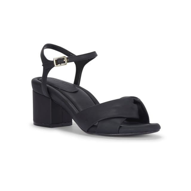 MALOW LONDON MALOW LONDON Women's Bella Heeled Sandals Buckle Strap PU Open Toe Block Heel Shoes in Black - 3
