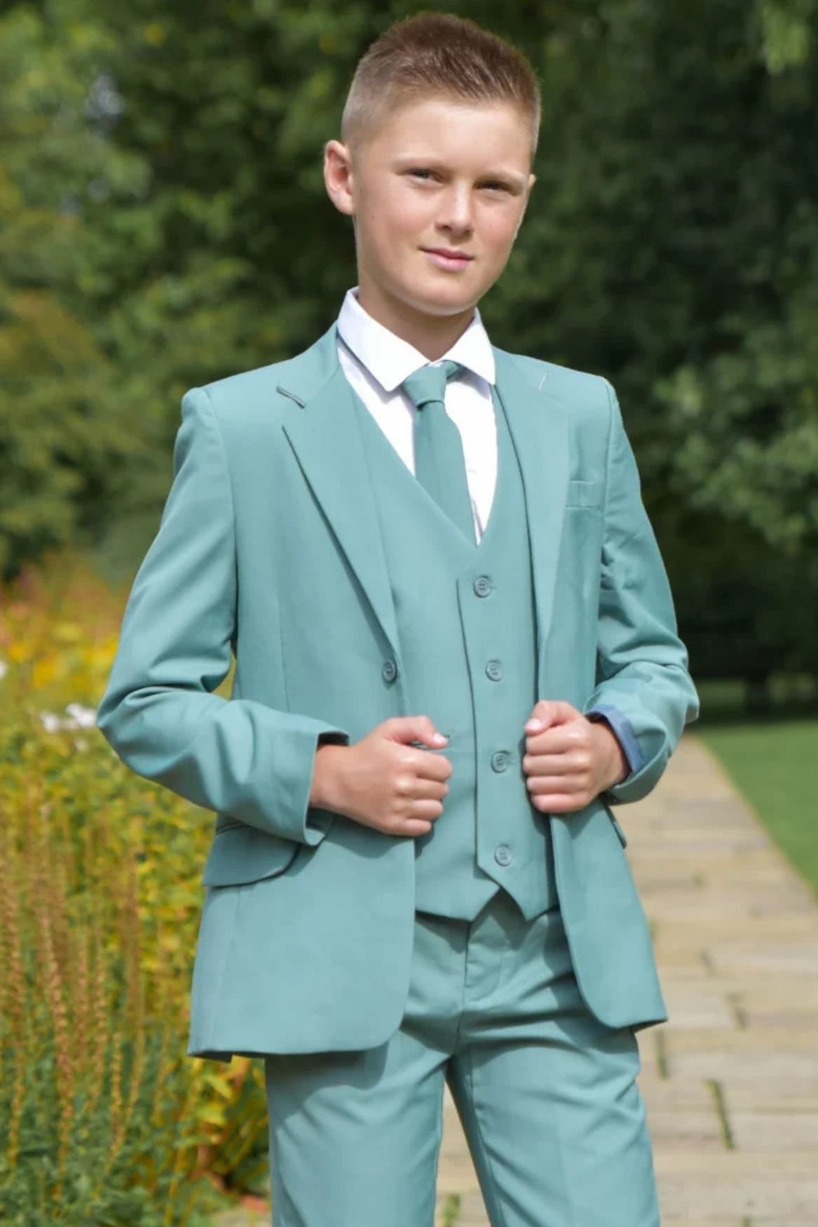 Vivaki Vivaki Men's 5 Piece Sage Suit in Light Green