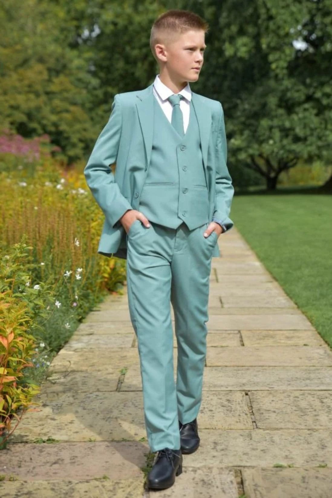 Vivaki Vivaki Men's 5 Piece Sage Suit in Light Green - 4