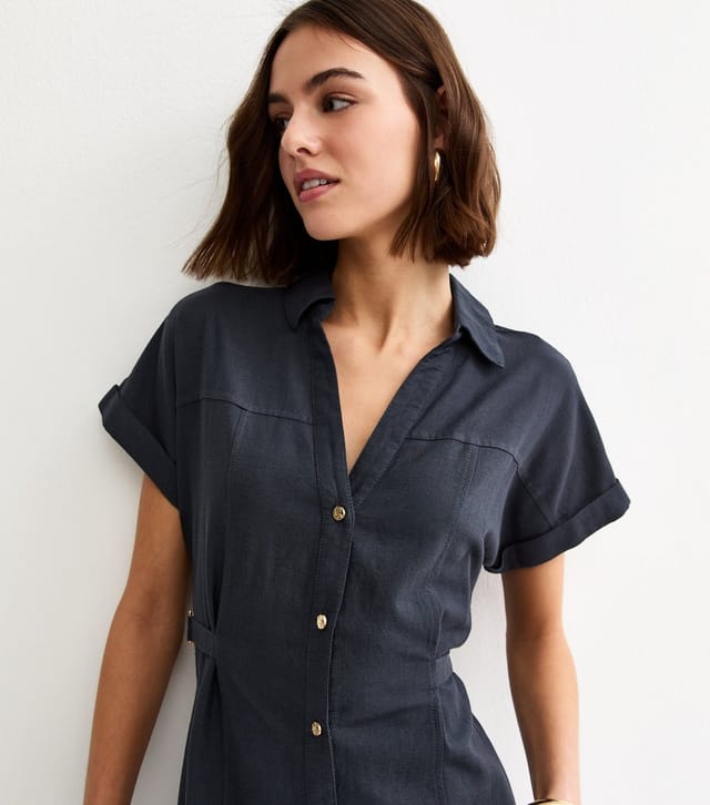 New Look Women's Navy Linen Blend Shirt Midi Dress New Look - 2