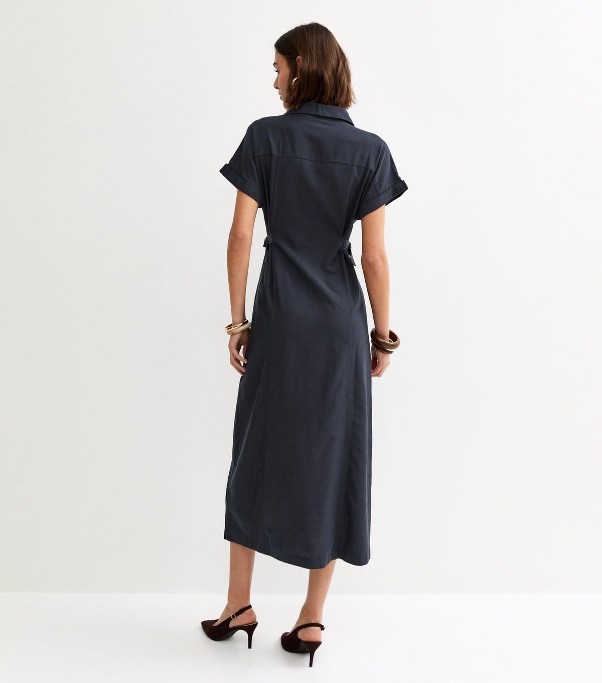 New Look Women's Navy Linen Blend Shirt Midi Dress New Look - 4