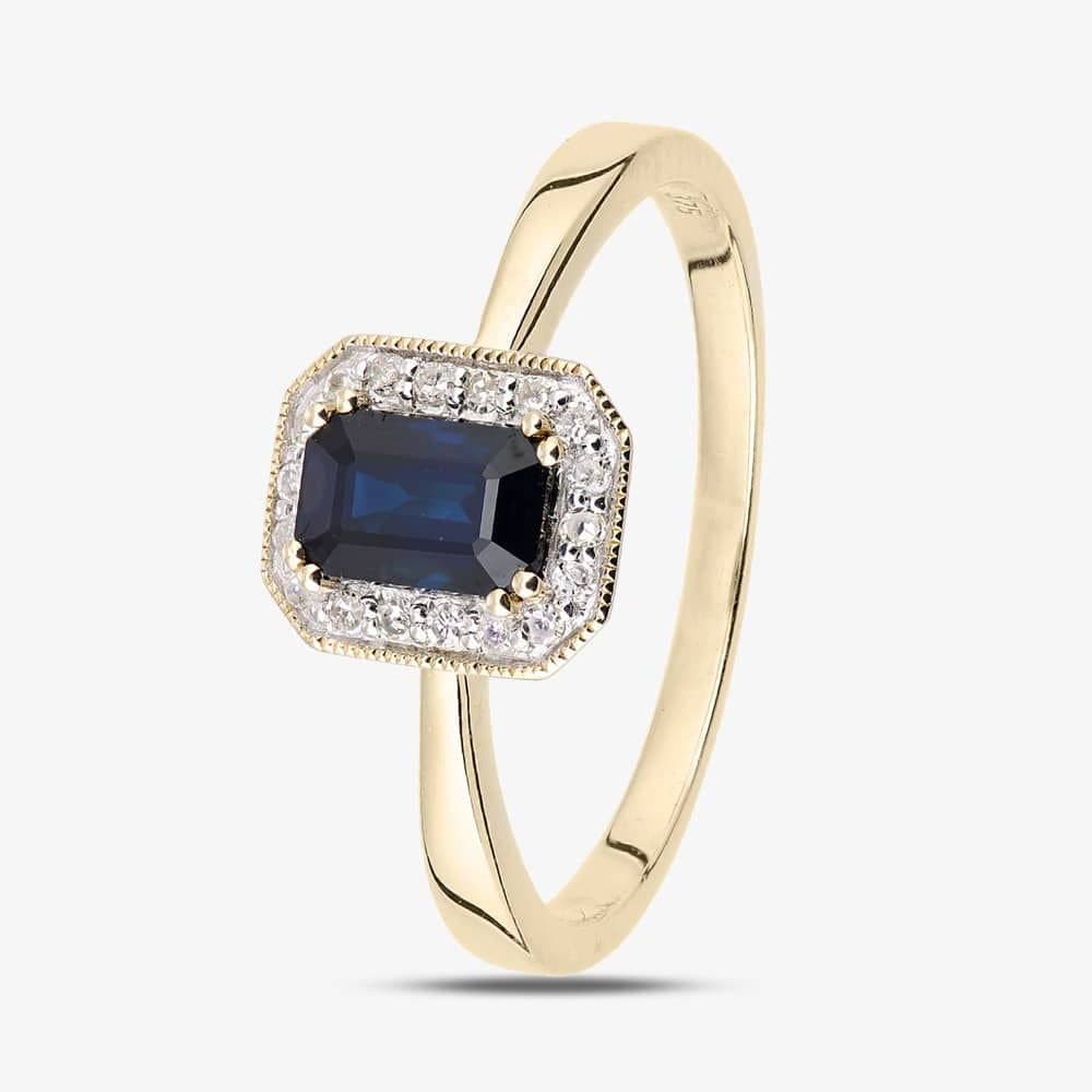 T.H.Baker T.H.Baker Women's 9ct Blue Sapphire Yellow Gold Diamond Cluster Ring