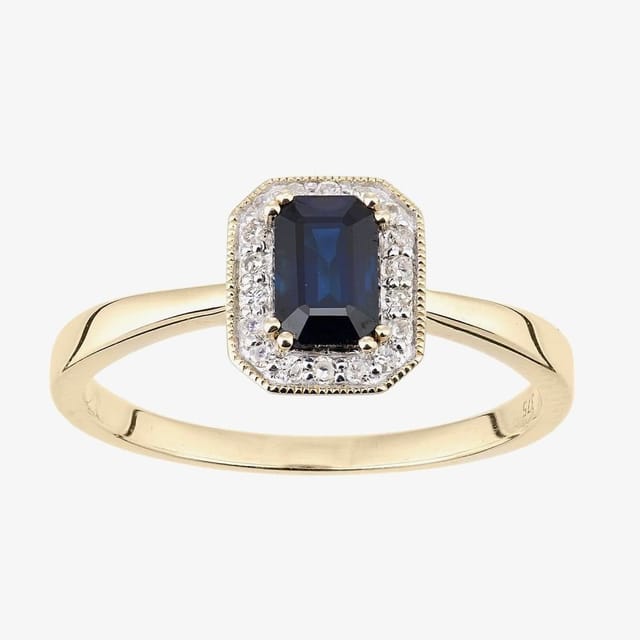 T.H.Baker T.H.Baker Women's 9ct Blue Sapphire Yellow Gold Diamond Cluster Ring - 2