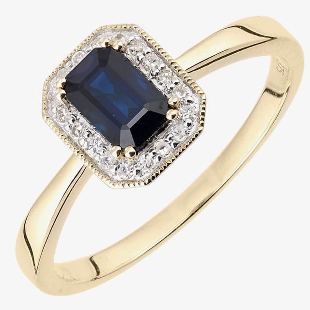 T.H.Baker T.H.Baker Women's 9ct Blue Sapphire Yellow Gold Diamond Cluster Ring - 3