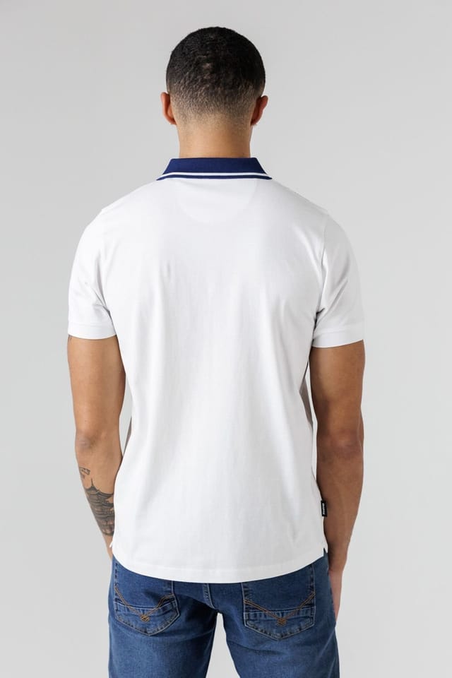 Firetrap Firetrap Men's Regular Fit Cotton Jersey Polo with Taping in White - 2