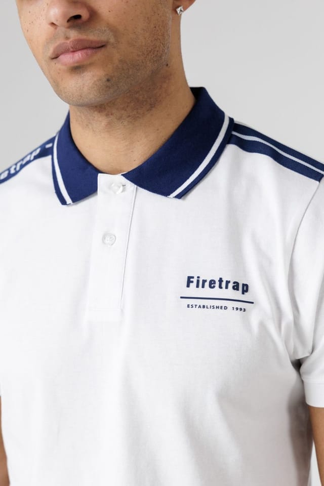 Firetrap Firetrap Men's Regular Fit Cotton Jersey Polo with Taping in White - 3
