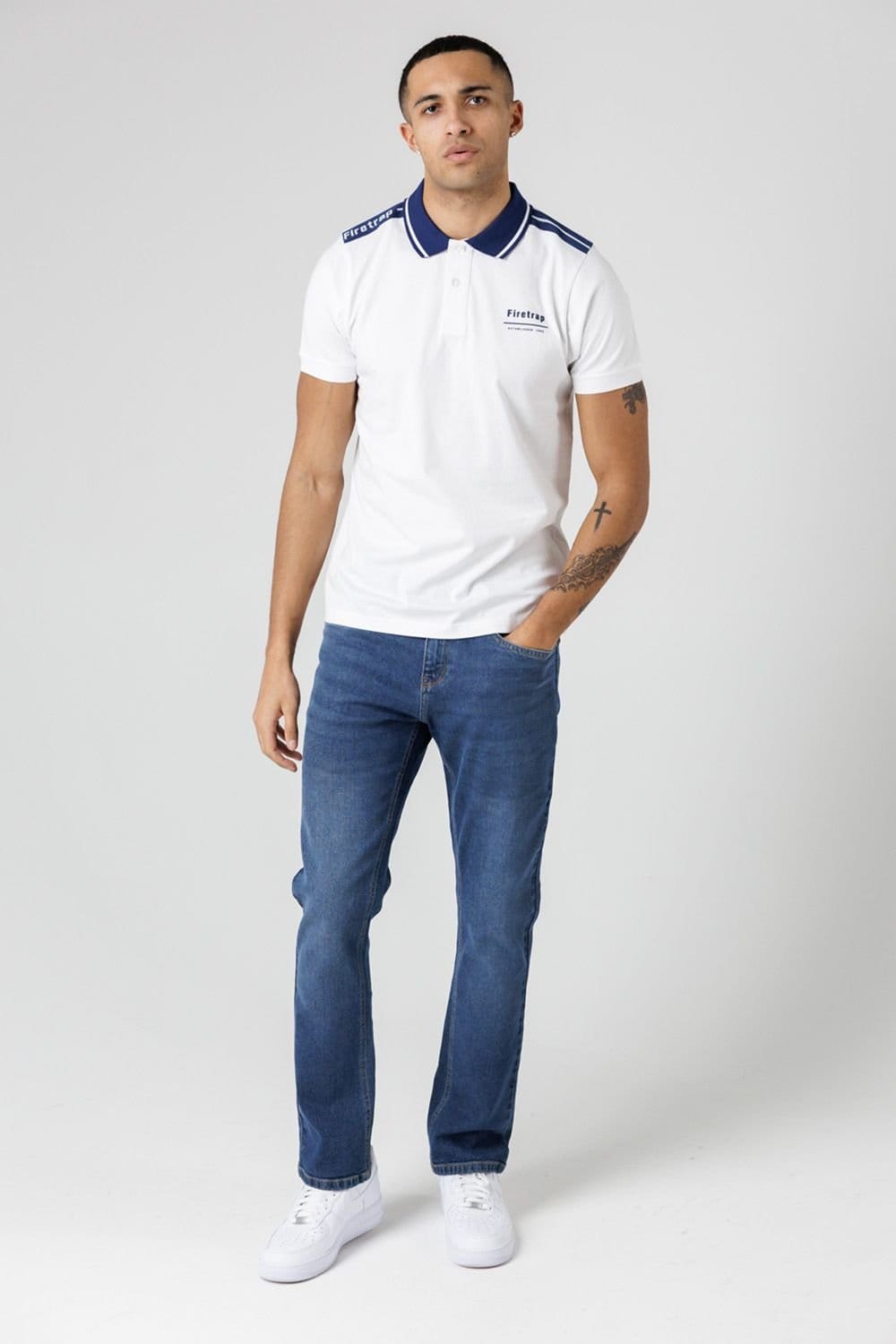 Firetrap Firetrap Men's Regular Fit Cotton Jersey Polo with Taping in White - 4