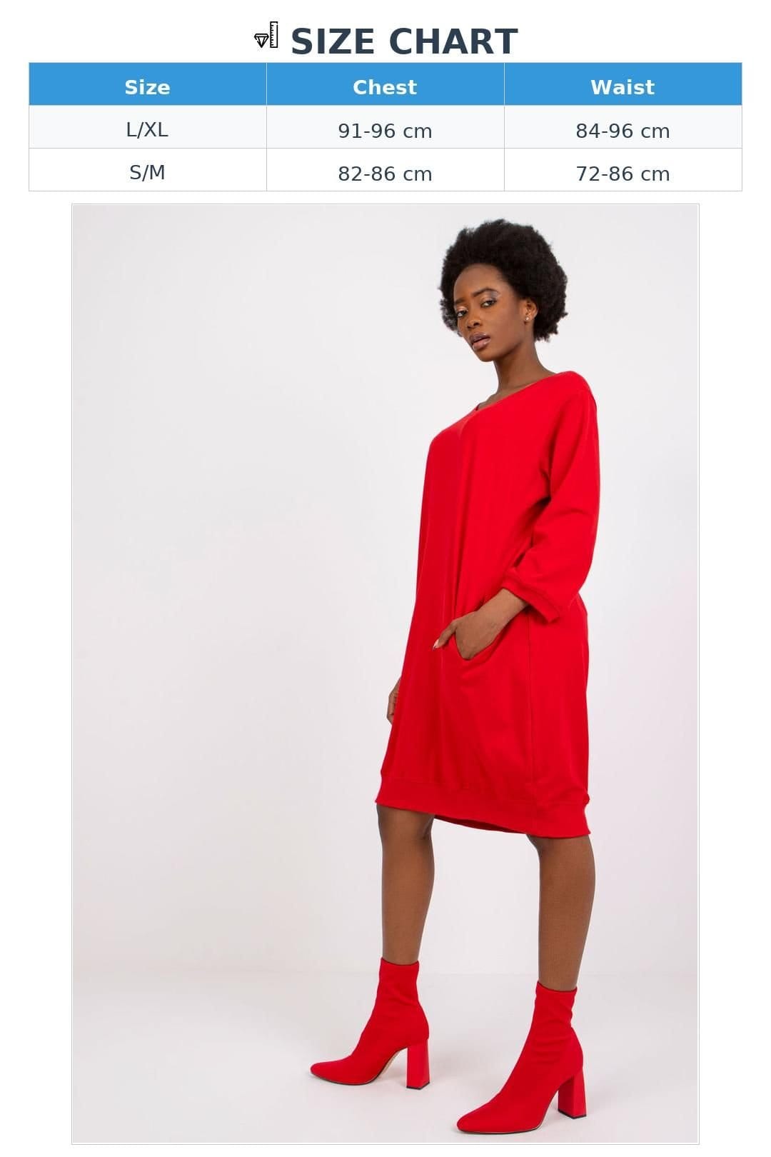 Love Lace Love Lace Women's Cotton Loose Fit Dress with 3/4 Sleeves in Red - 4
