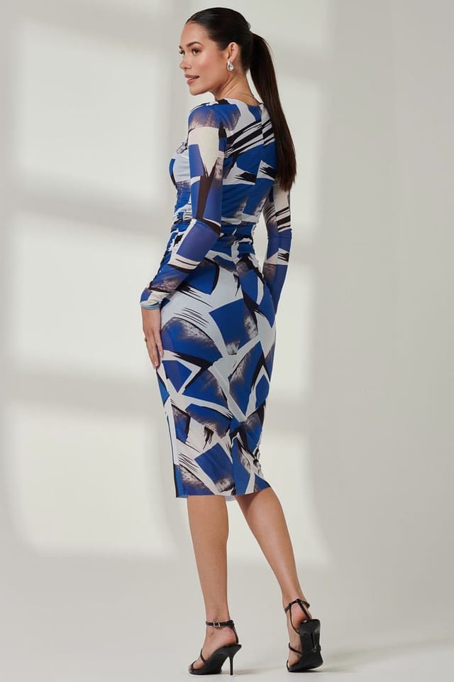 Jolie Moi Jolie Moi Women's Long Sleeve Mesh Bodycon Maxi Dress in Bright Blue - 2