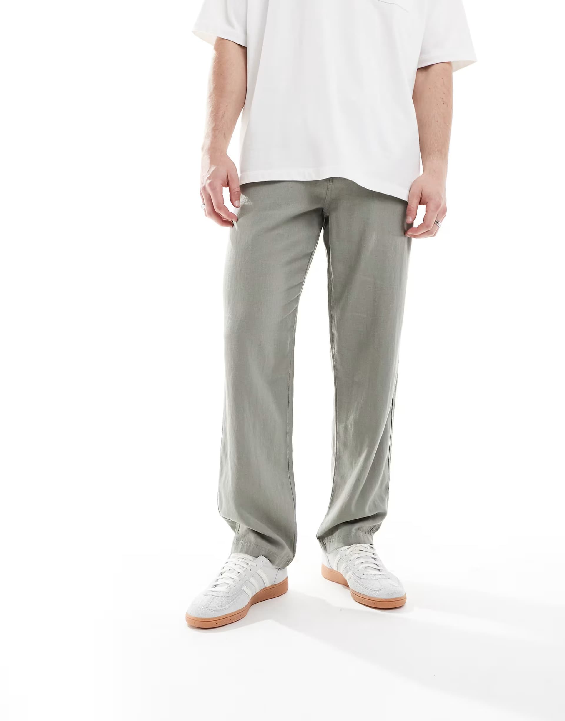 ASOS ASOS Linen Blend Casual Trousers in Pale Green