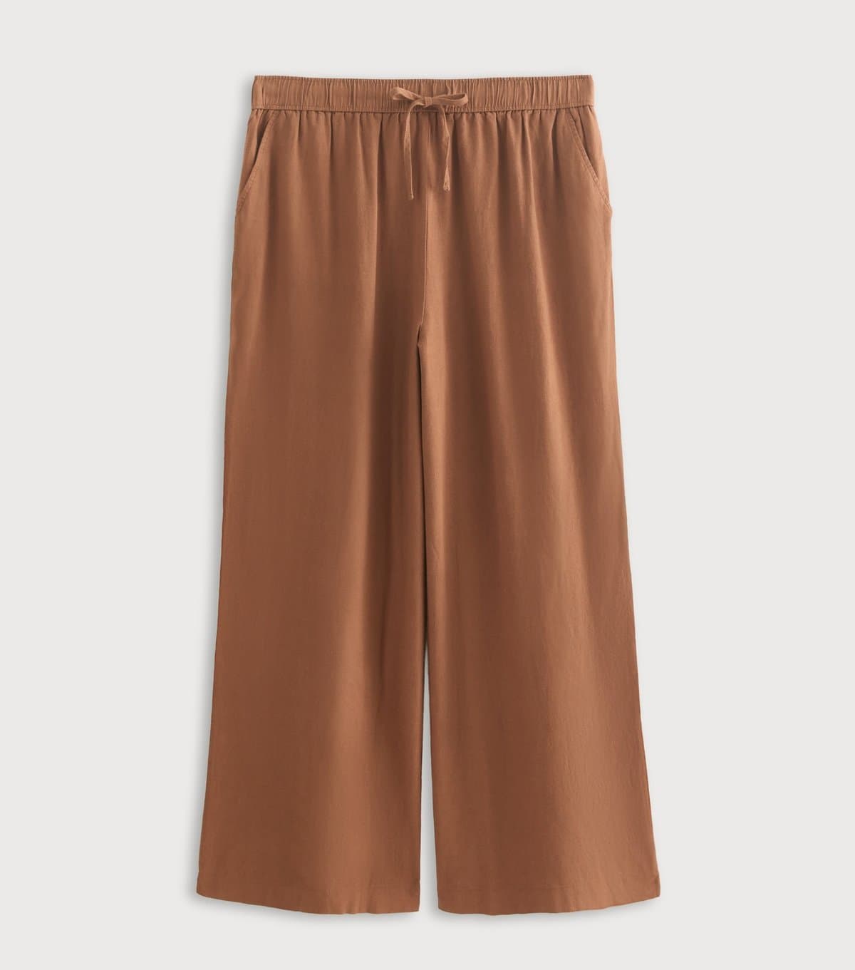 New Look Women's Plus Size Tan Linen Blend Wide Leg Trouser Curves New Look