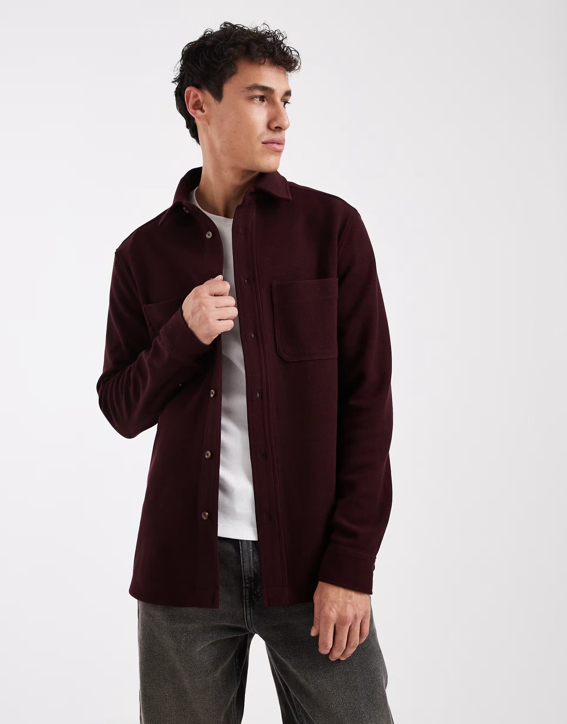 ASOS ASOS DESIGN regular fit textured shirt in burgundy