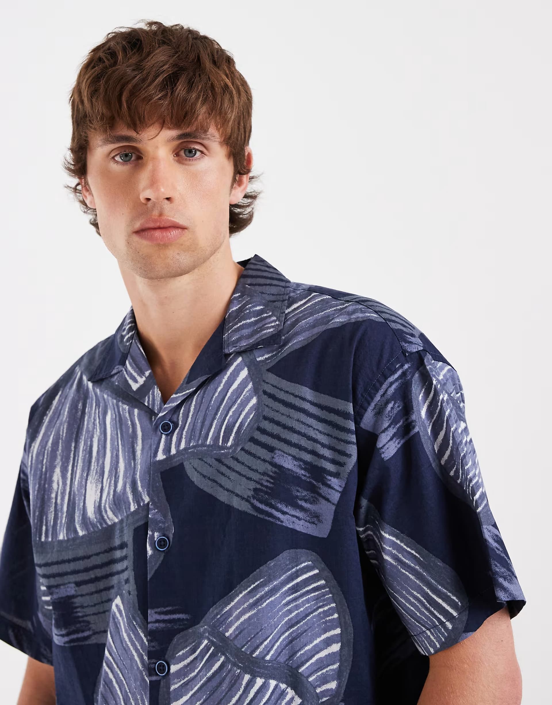 ASOS Jack & Jones Premium short sleeve shirt with plant print in navy