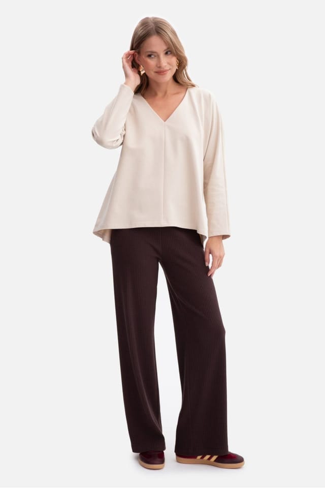 Love Lace Love Lace Women's Smooth Jersey V Neck Oversized Blouse in Beige - 2