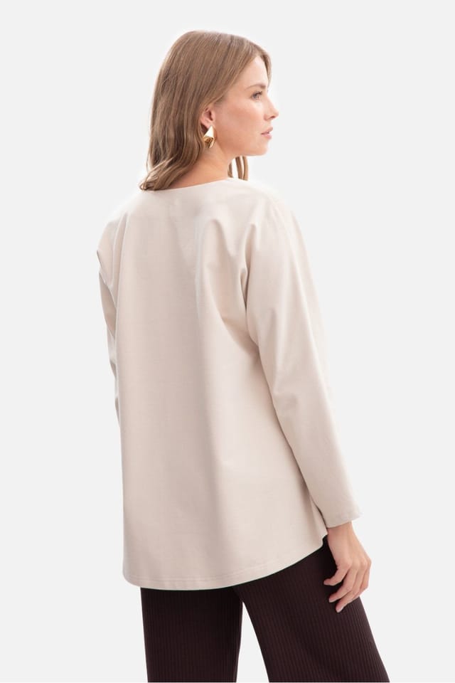 Love Lace Love Lace Women's Smooth Jersey V Neck Oversized Blouse in Beige - 3