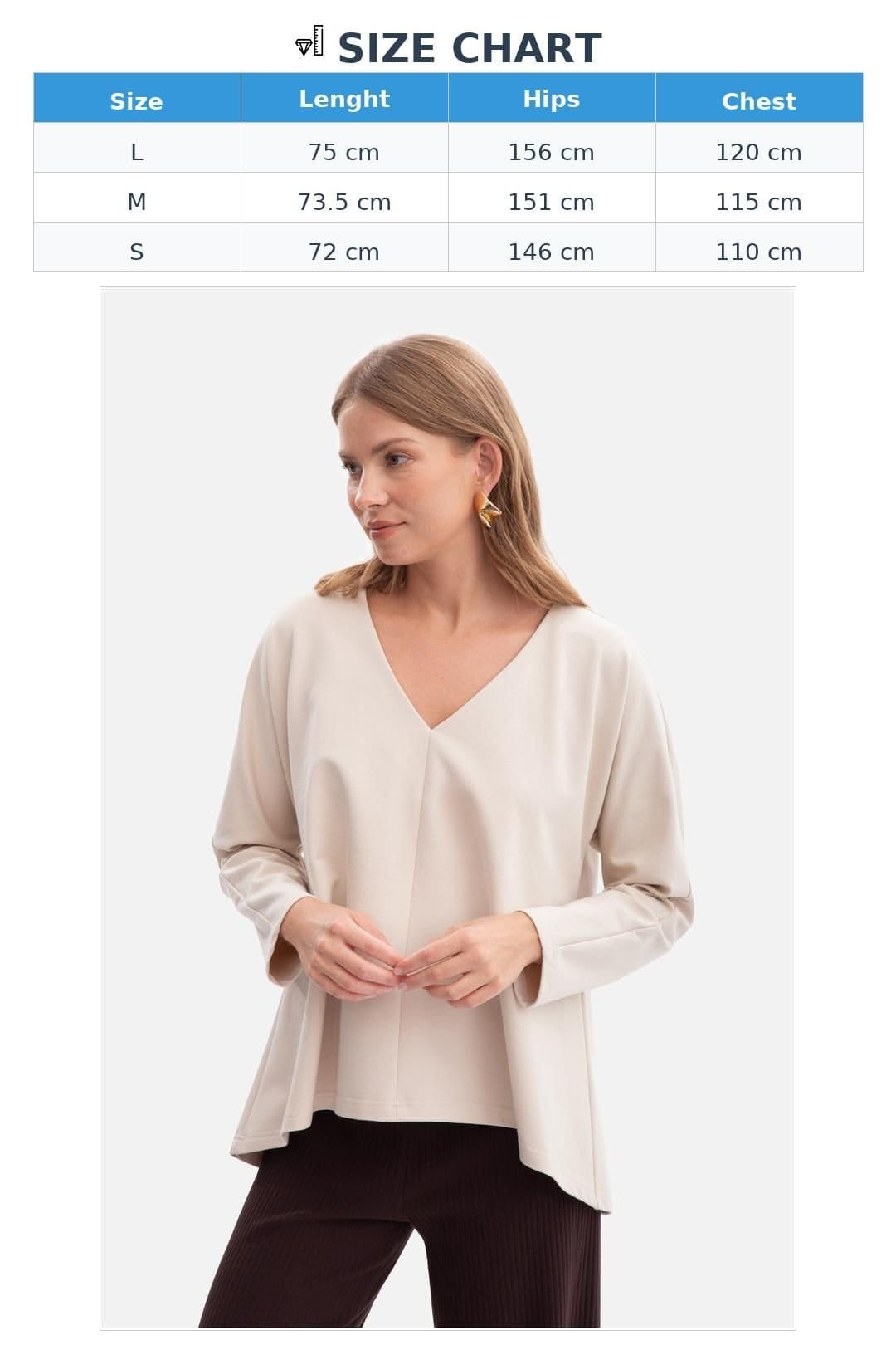 Love Lace Love Lace Women's Smooth Jersey V Neck Oversized Blouse in Beige - 4