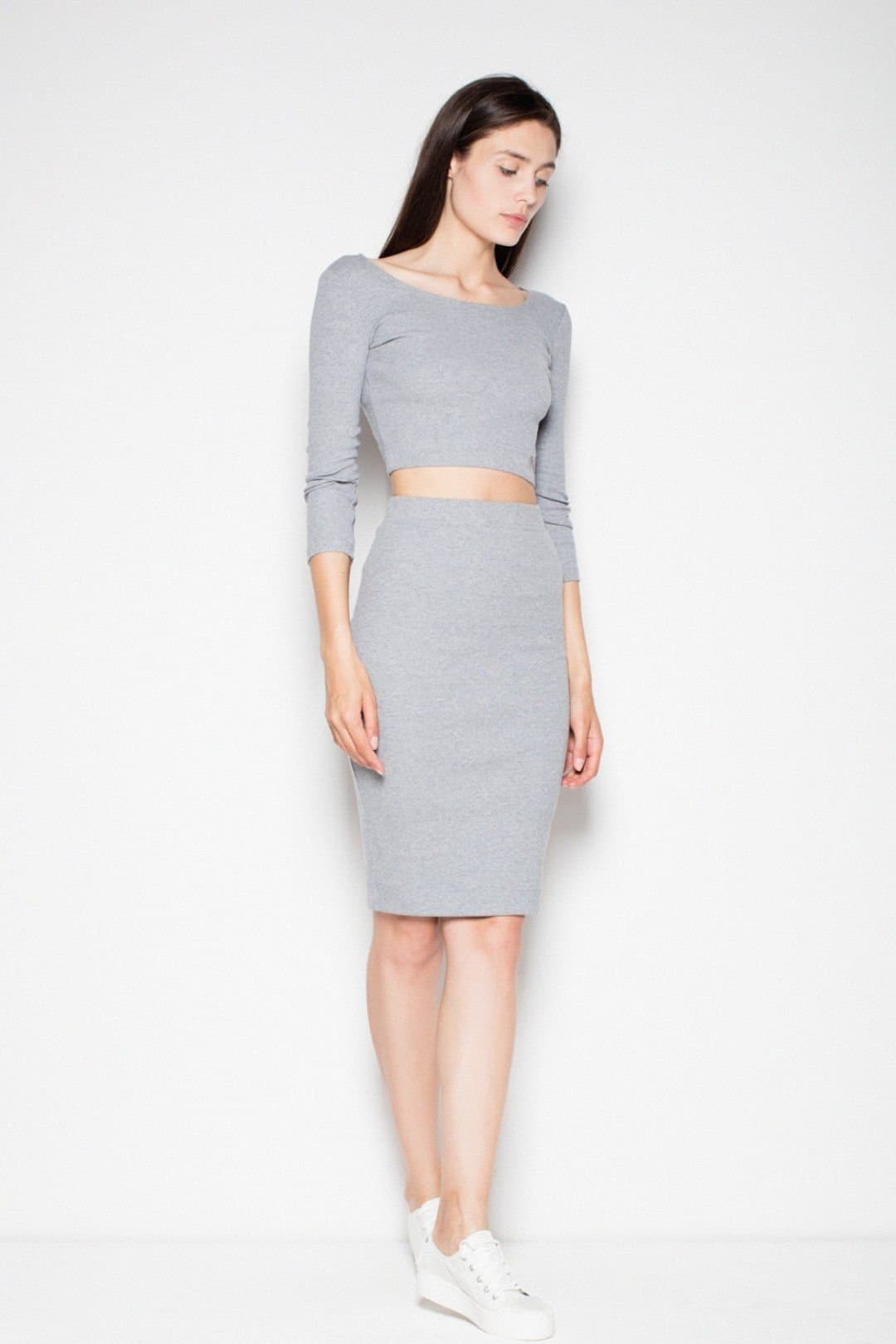 Love Lace Love Lace Grey Cotton Crop Top & Pencil Skirt Set