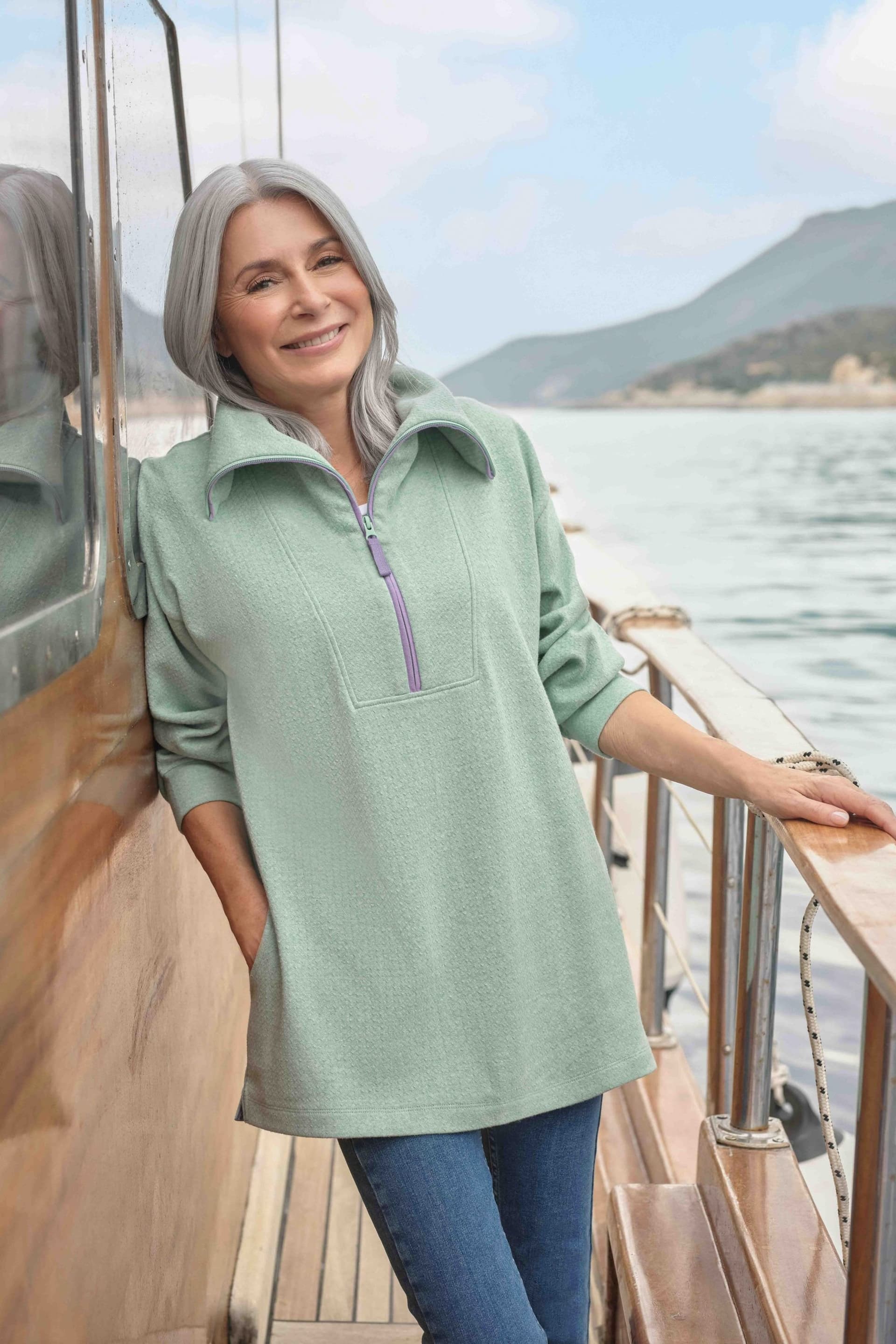 WoolOvers WoolOvers Pale Green Longline Textured Sweatshirt