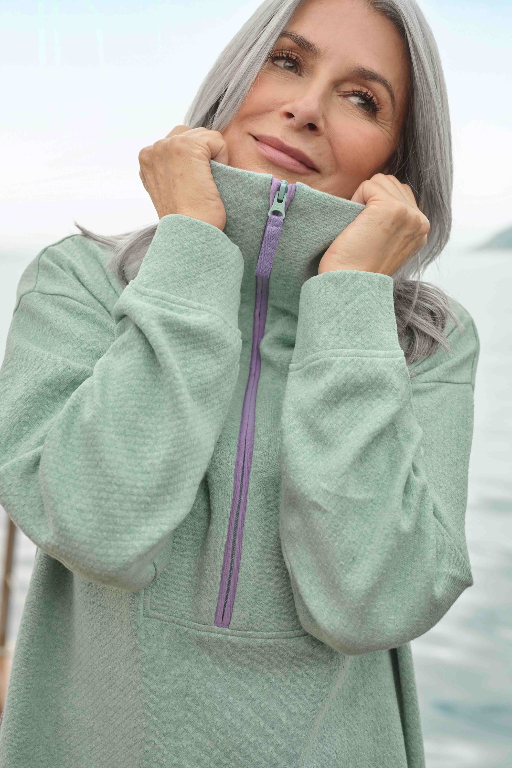 WoolOvers WoolOvers Women's Lulworth Longline Textured Sweatshirt in Pale Green - 2