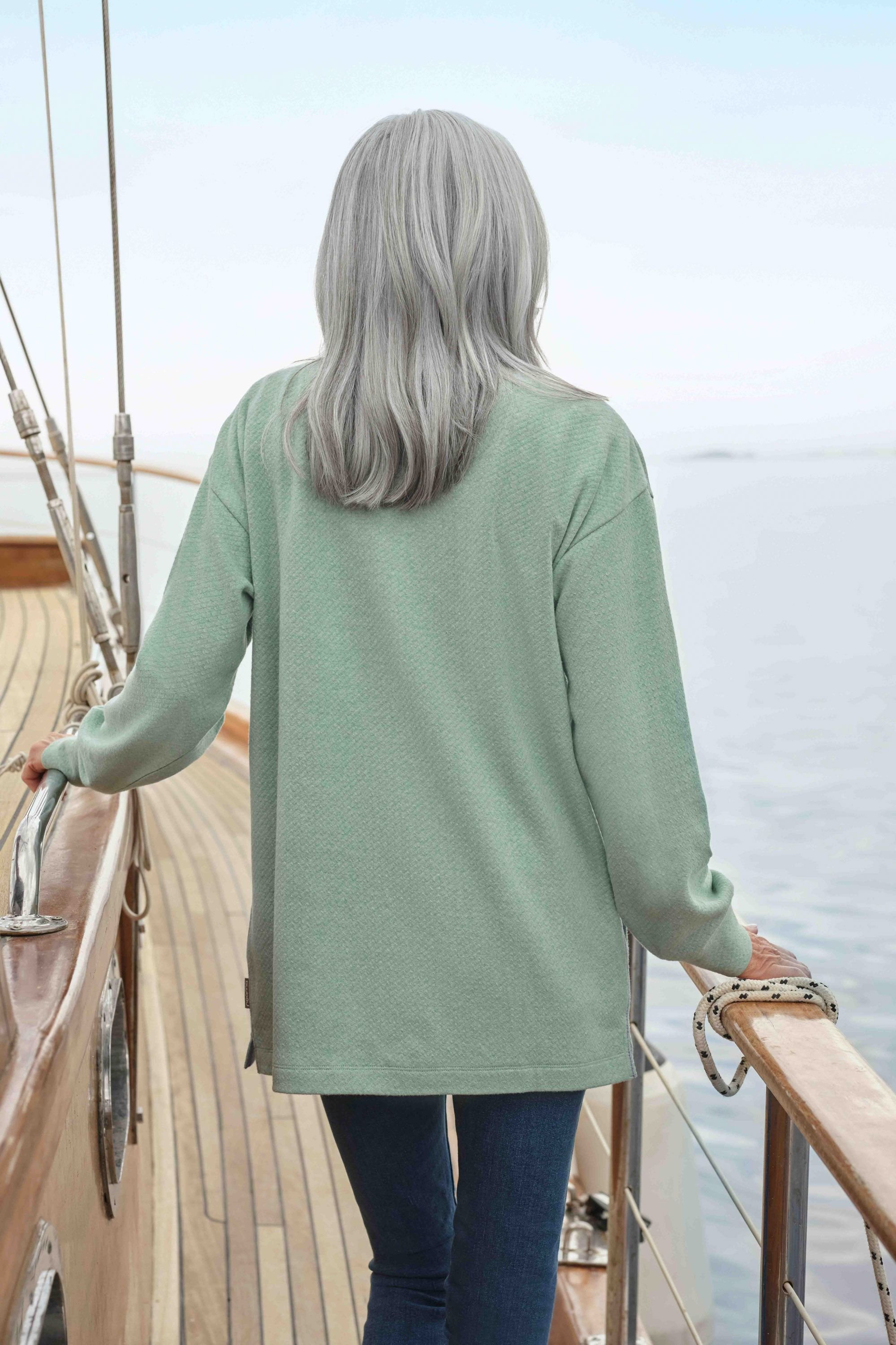WoolOvers WoolOvers Women's Lulworth Longline Textured Sweatshirt in Pale Green - 3