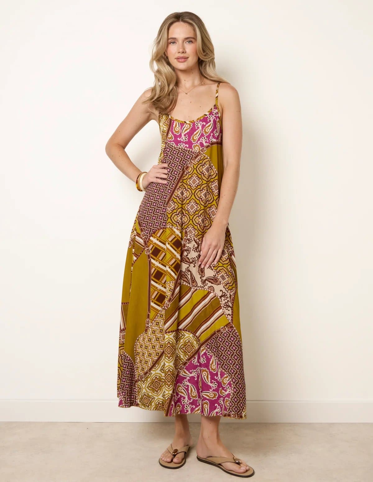 Blue Vanilla Patchwork Printed Transitional Print Dress