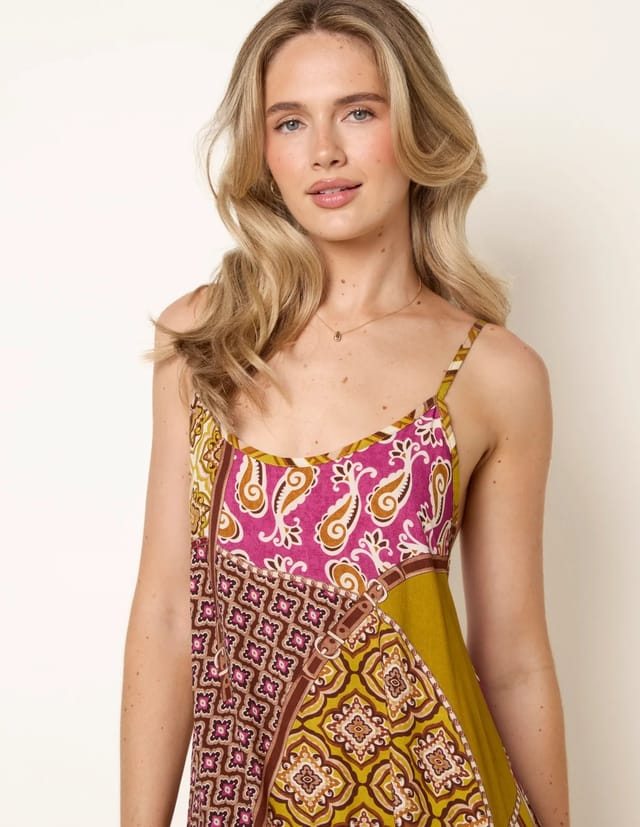 Blue Vanilla Patchwork Printed Transitional Print Dress - 2