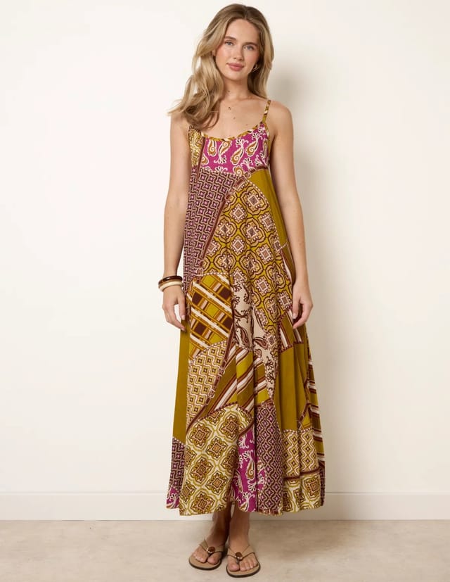Blue Vanilla Patchwork Printed Transitional Print Dress - 3