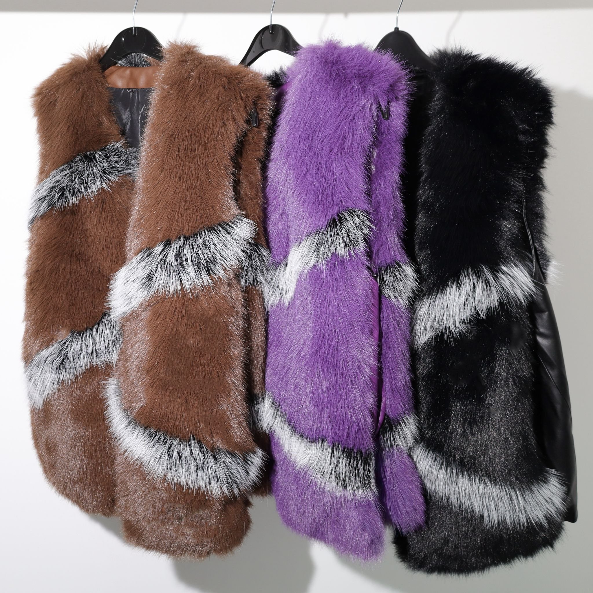 PEACH ACCESSORIES PEACH ACCESSORIES Women's Faux Fur Vest with Crystals Buttons in Purple - 4