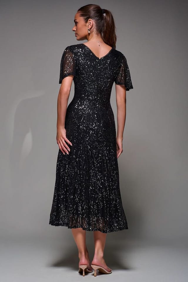 Jolie Moi Jolie Moi Women's Sequin Angel Sleeve Fit & Flare Midaxi Dress - 2