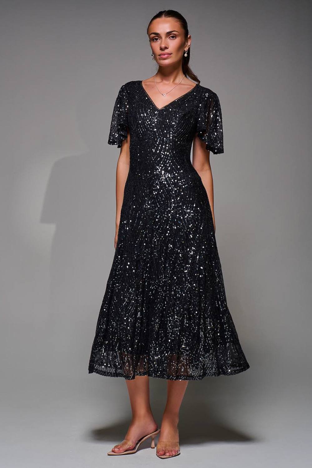 Jolie Moi Jolie Moi Women's Sequin Angel Sleeve Fit & Flare Midaxi Dress - 3