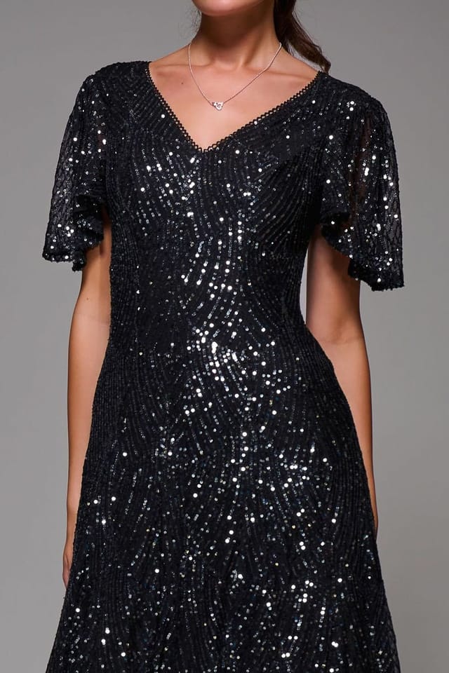 Jolie Moi Jolie Moi Women's Sequin Angel Sleeve Fit & Flare Midaxi Dress - 3