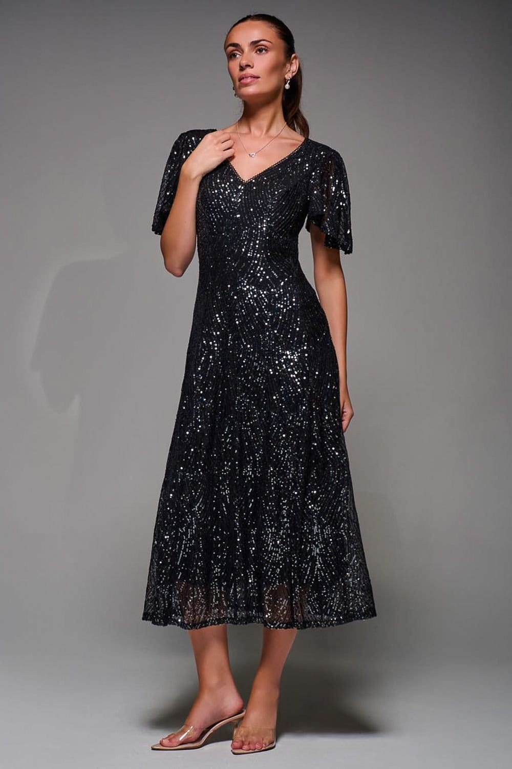 Jolie Moi Jolie Moi Women's Sequin Angel Sleeve Fit & Flare Midaxi Dress - 4