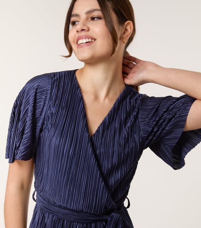Blue Vanilla Women's Navy Plisse Wrap Midi Dress Blue Vanilla New Look - 2