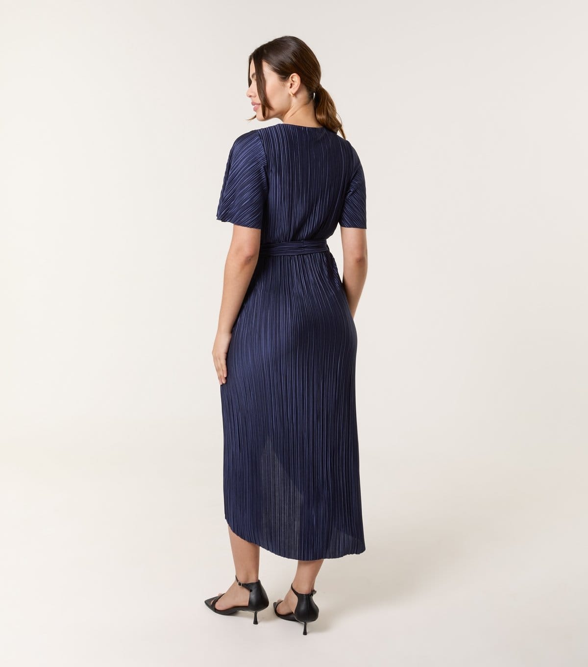 Blue Vanilla Women's Navy Plisse Wrap Midi Dress Blue Vanilla New Look - 4