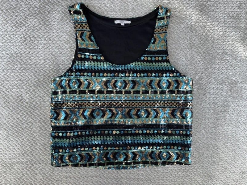 New Look Vintage Sequin Crop Top Size 12 Aztec Geometric Festival