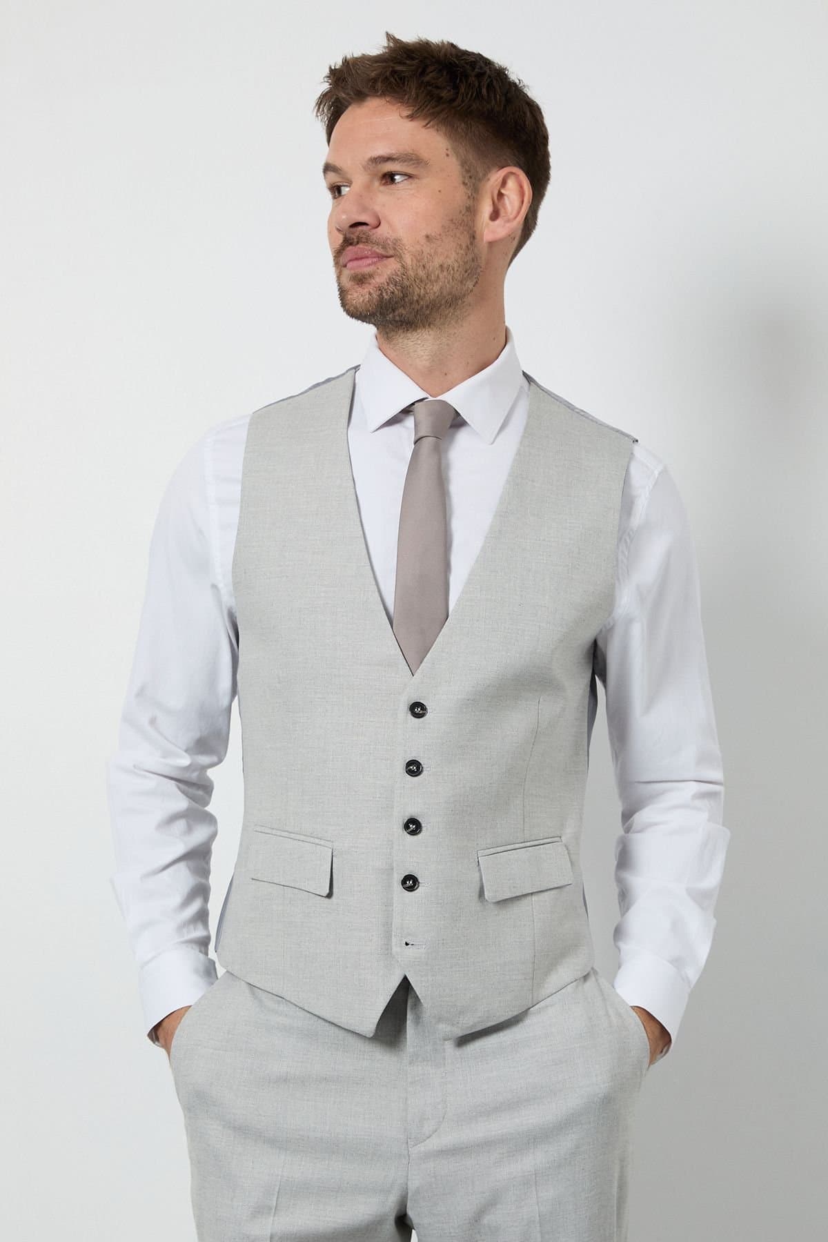 Burton Burton Men's Pale Grey Tailored Fit Waistcoat in Light Grey