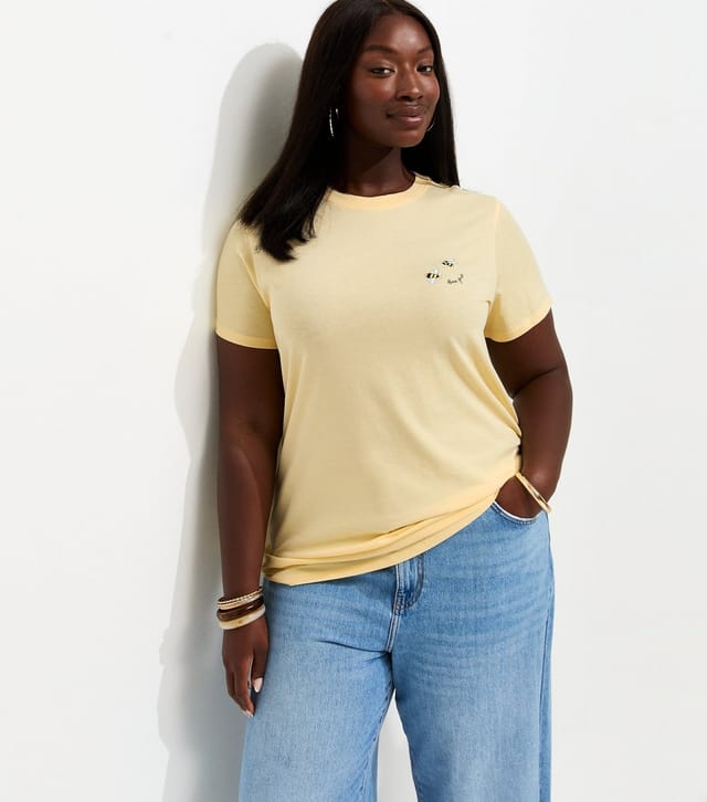 New Look Women's Plus Size Light Yellow Cotton Bee Free Print Relaxed T-Shirt Curves New Look - 2