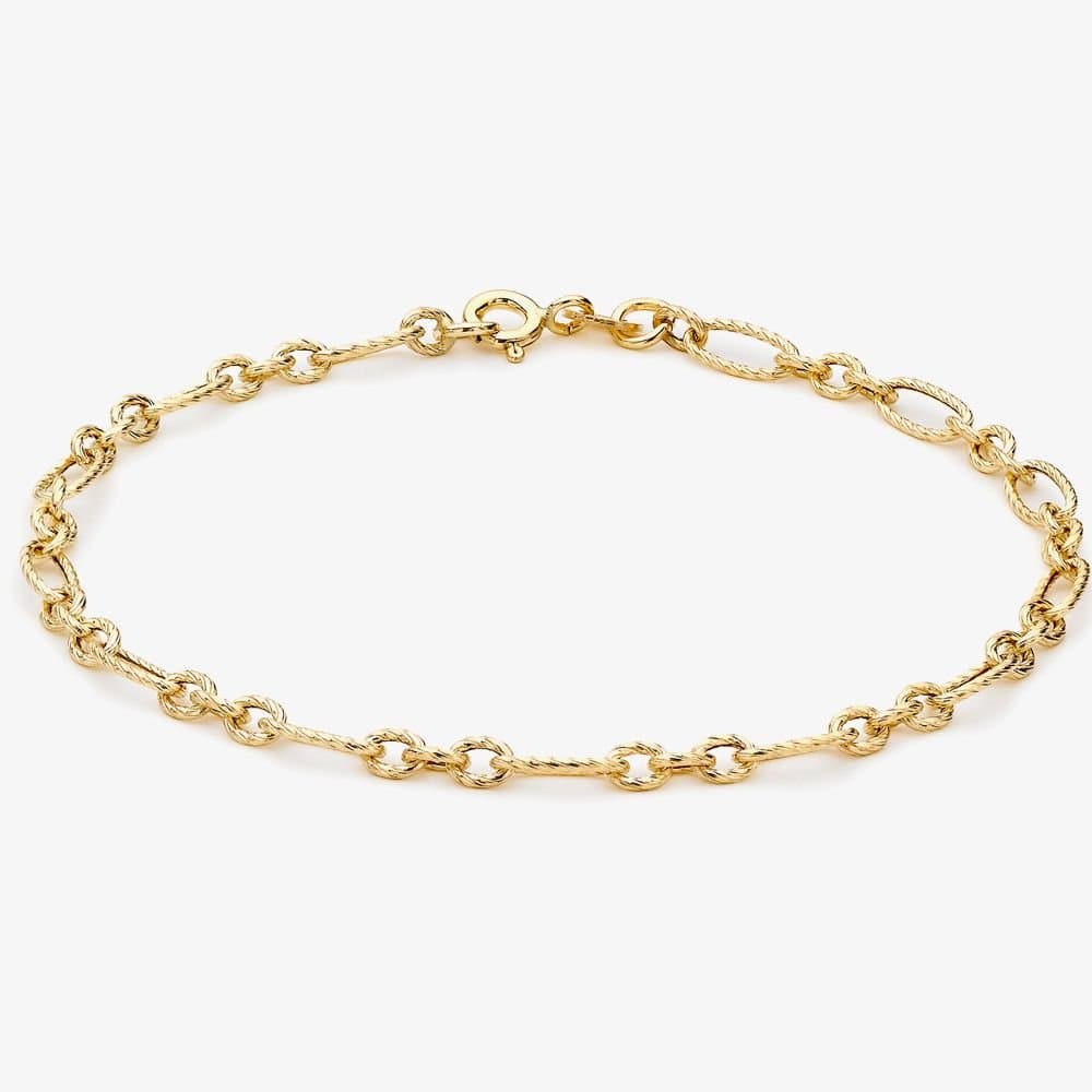 T.H.Baker T.H.Baker Women's 9ct Yellow Gold 19cm Textured Figaro Chain Bracelet 1.26.2902