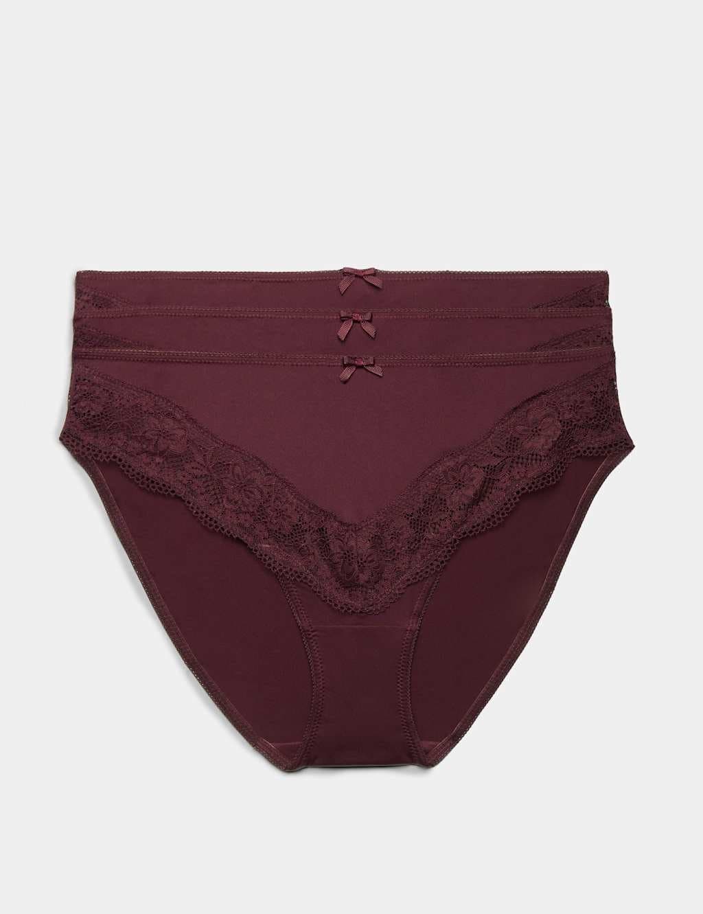 Marks & Spencer M&S 3 Pack Jasmine Lace Trim High Leg Knickers Dark Wine